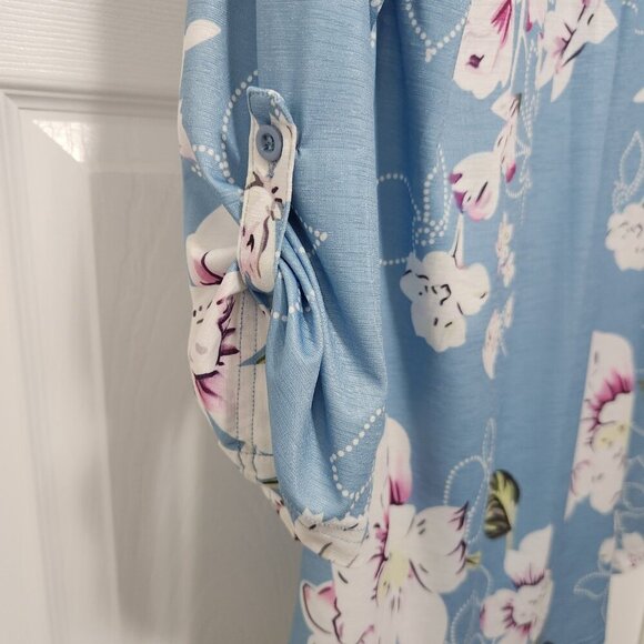 Zattcas Womens 3/4 Roll Sleeve Notch Neck Floral Blouse Shirts Tunic Tops Light - Picture 4 of 4